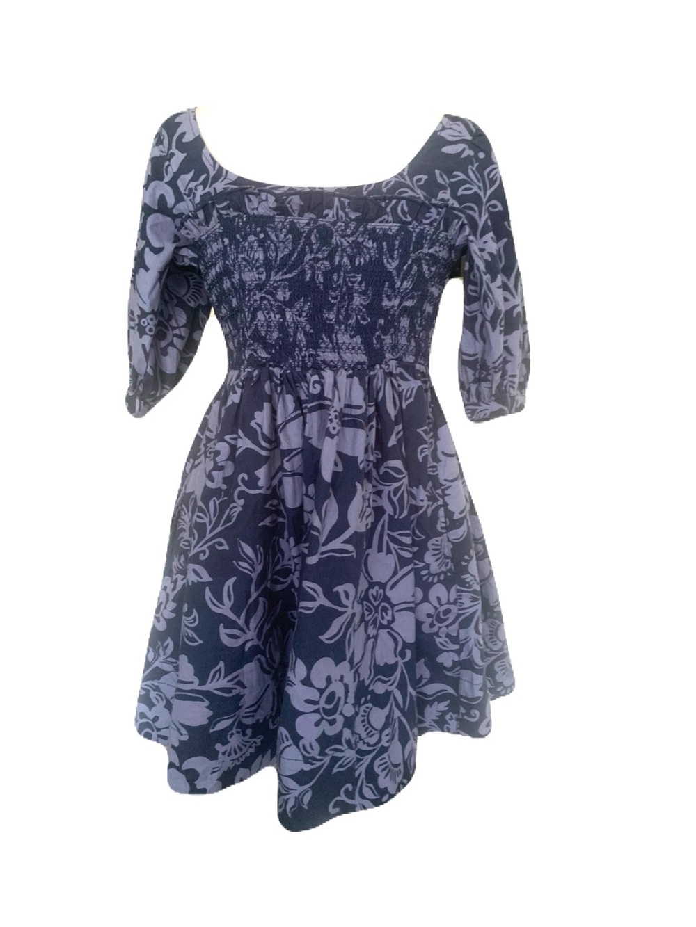 NWT Free People XS Blue Bubble Floral Smocked Puff Sleeve Dear Delilah Mini Dres